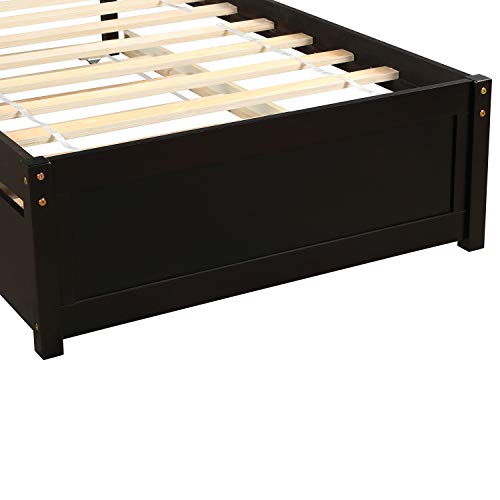 SOFTSEA Full Size Platform Bed with Storage, Platform Bed with Drawers and Bed End Case, Wood Platform Bed Frame with Storage Bookcase Headboard