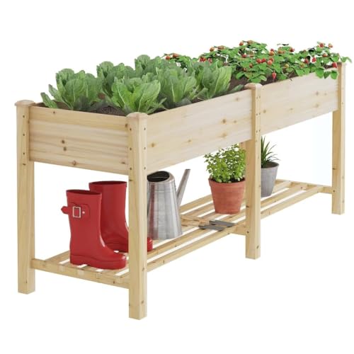 GHWIE Raised Garden Bed with Shelf,Elevated Wooden Planter Box with Legs,Garden Planter for Backyard, Patio, Balcony