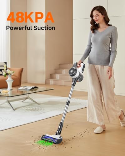 YONNDER Cordless Vacuum Cleaner, 48KPA/550W/60Mins Powerful Stick Vacuum for Home, Anti-Tangle, Self-Standing, Lightweight, Charging Dock