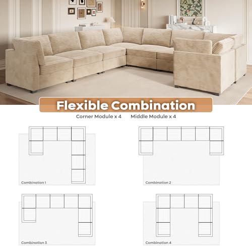 ovios 130.7" Modular Sectional Sofa Couch, U-Shaped Cloud Couches with 2 Ottomans Chaise