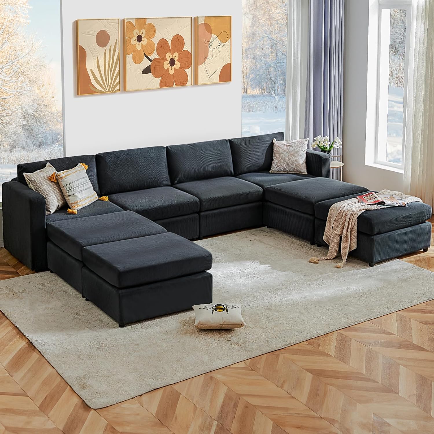 Convertible Sectional Couch Sofa Bed Sectional Couches for Living Room, 8-Seat Comfy Sleeper Sofa Modern Couch Bed Modular Sectional Sofa Set
