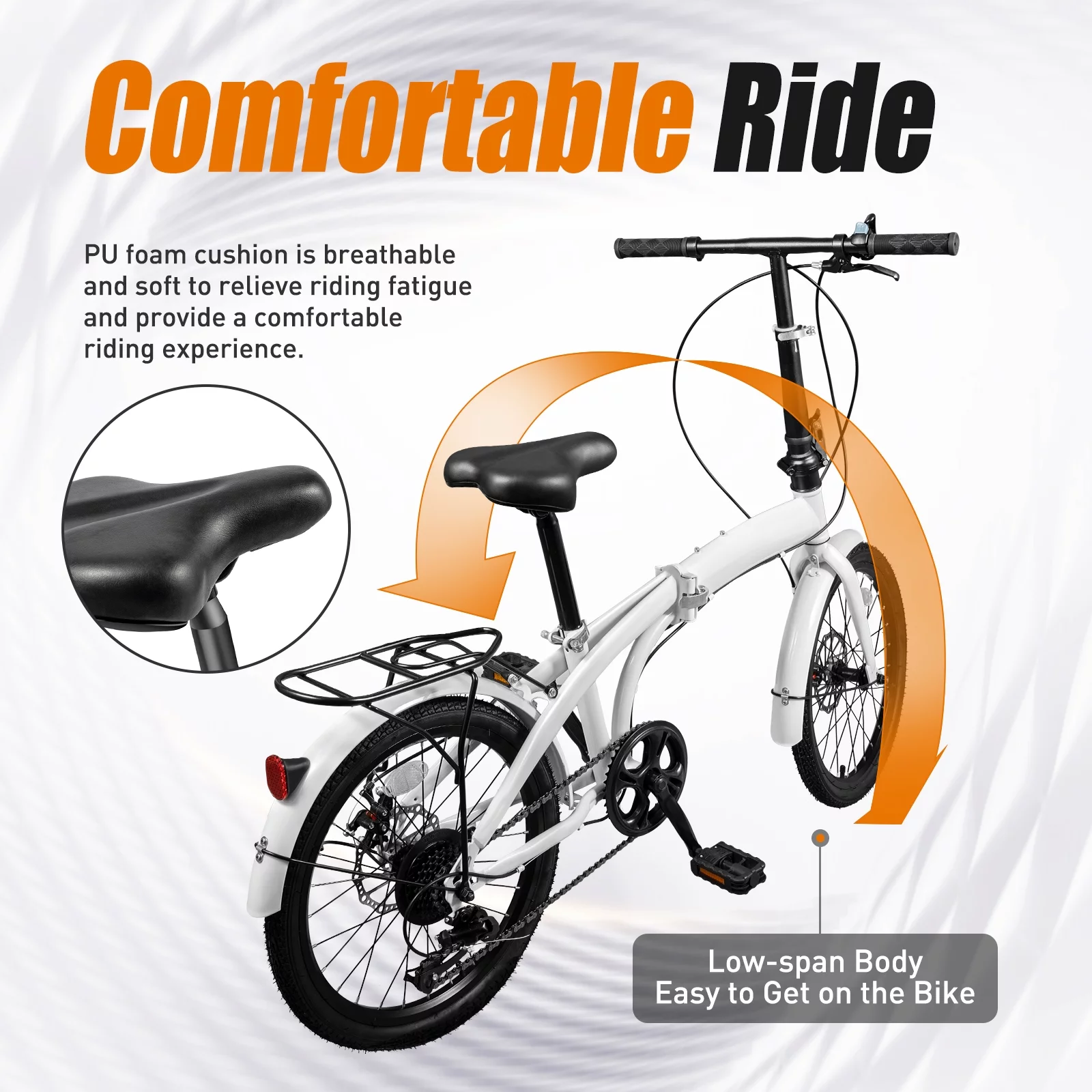 20-inch Wheels 7 Speed Folding Bike Compact High Carbon Steel Urban Commuter Bicycle for Unisex Adult White Streamline - Radiant Selections