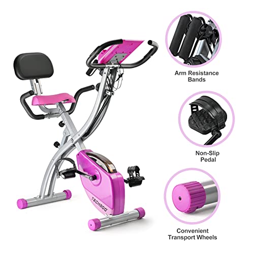 Folding Exercise Bike Portable Upright Adjustable Backrest Cycling Recumbent Stationary Bike Slim Indoor Workout Fitness Cardio Foldable Exercise