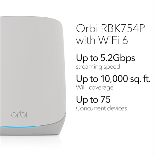 NETGEAR Orbi Whole Home Tri-Band WiFi 6 Mesh Network System (RBK663) &ndash; Router with 2 Satellite Extenders, Security Features, Coverage up to 6