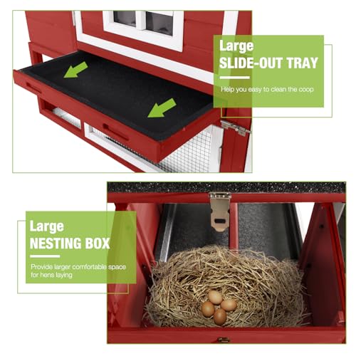 GUTINNEEN Mobile Chicken Coop with Wheels Expandable Chicken Tractor Outdoor Hen House for 2-4 Chickens 67.3" L(Brown)