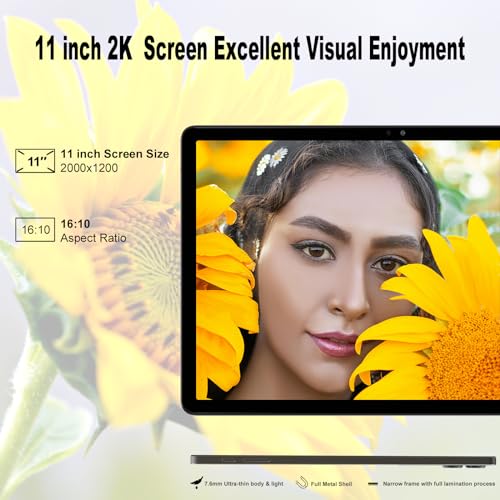 2025 Latest 11 inch Tablet Android 14 2000 * 1200 2K Display 2 in 1 Tablets, T616, 18GB RAM+128GB ROM+1TB Expand, 5+5+13MP Camera, 9000mAh