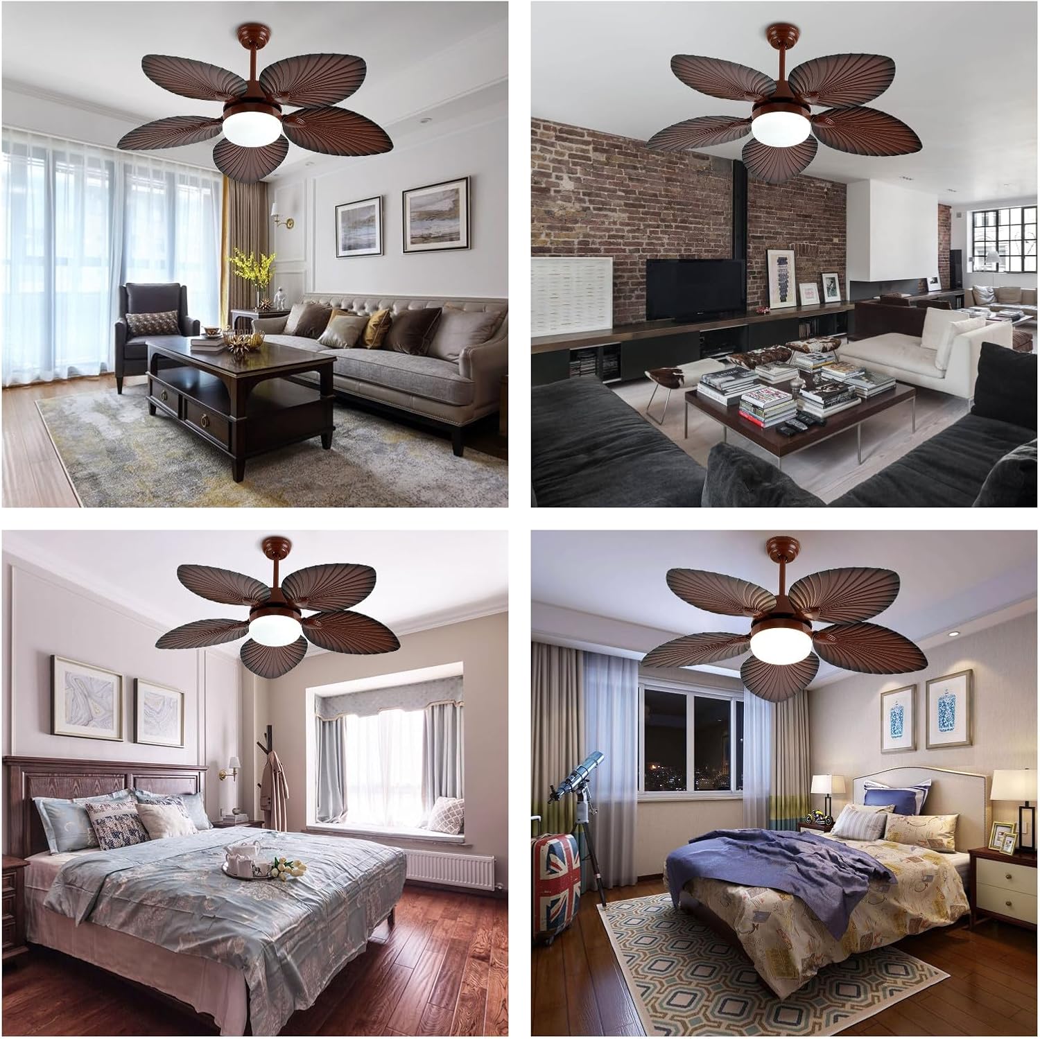 Ceiling Fan with Light, 42 Inch Tropical Coastal Indoor/Outdoor Ceiling Fan with LED Light and Remote Control, 3 Colors, 3 Speeds