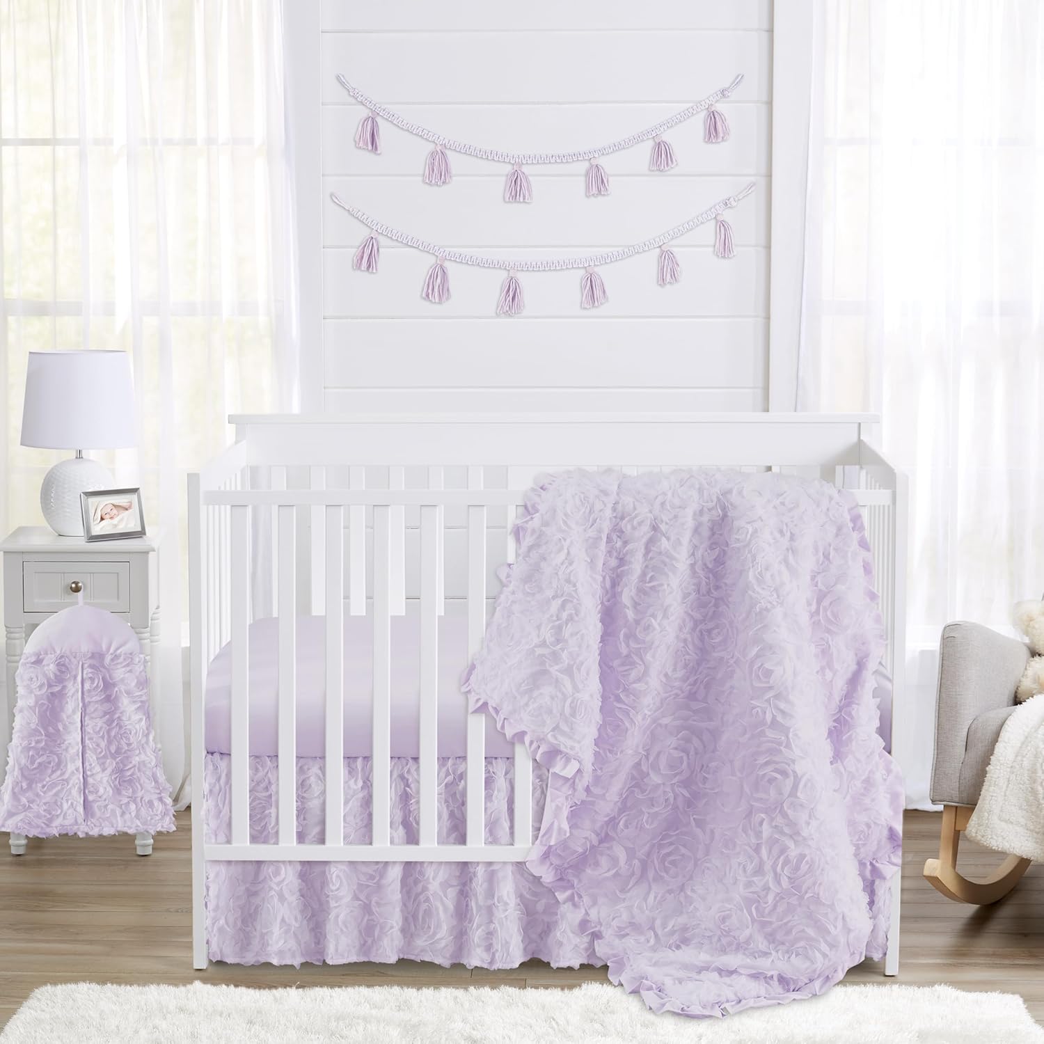 Sweet Jojo Designs Purple Floral Rose Baby Girl Nursery Crib Bedding Set - 4 pieces