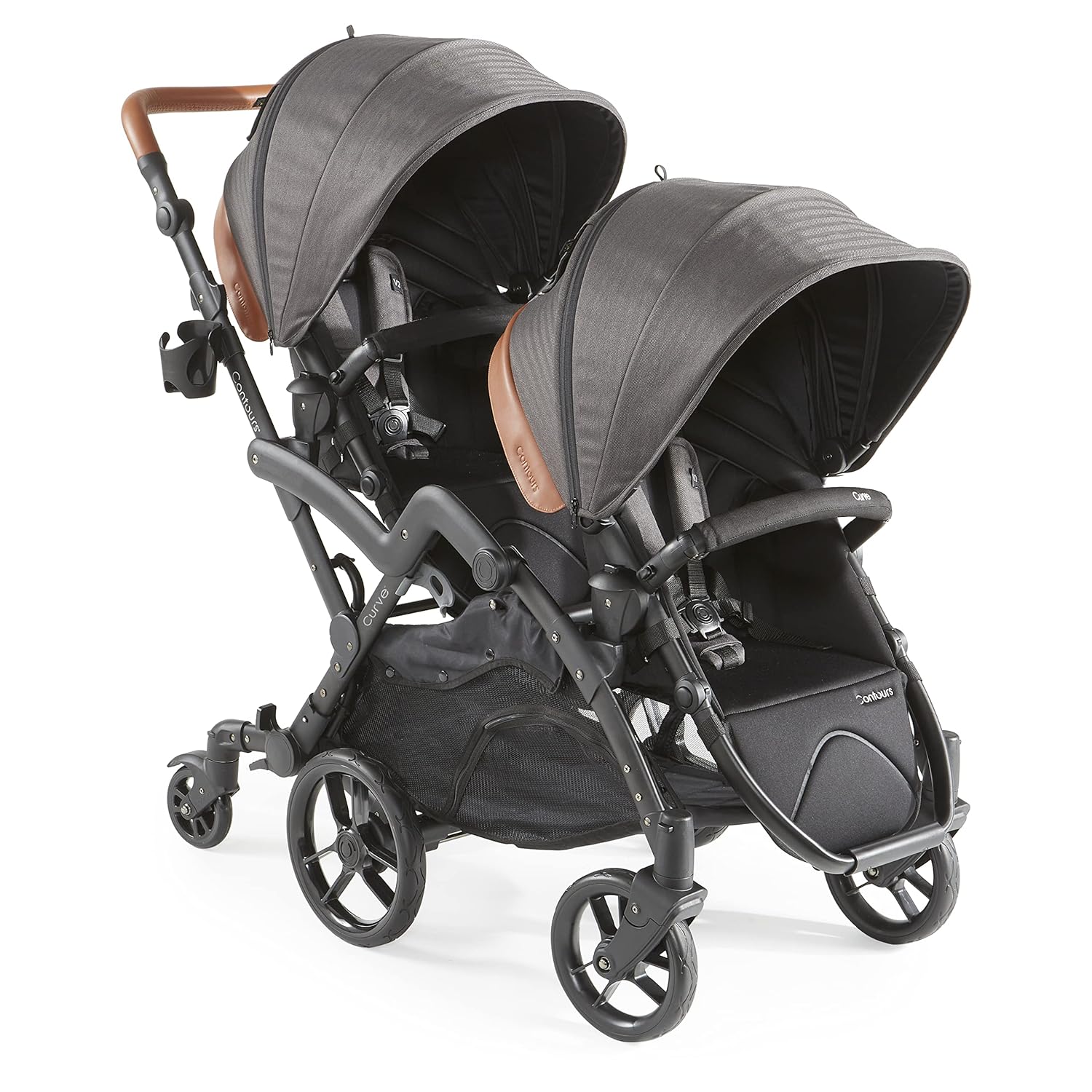 Contours Curve V2 Convertible Tandem Double Stroller & Options Elite V2 Parent Organizer Accessory - Black Herringbone