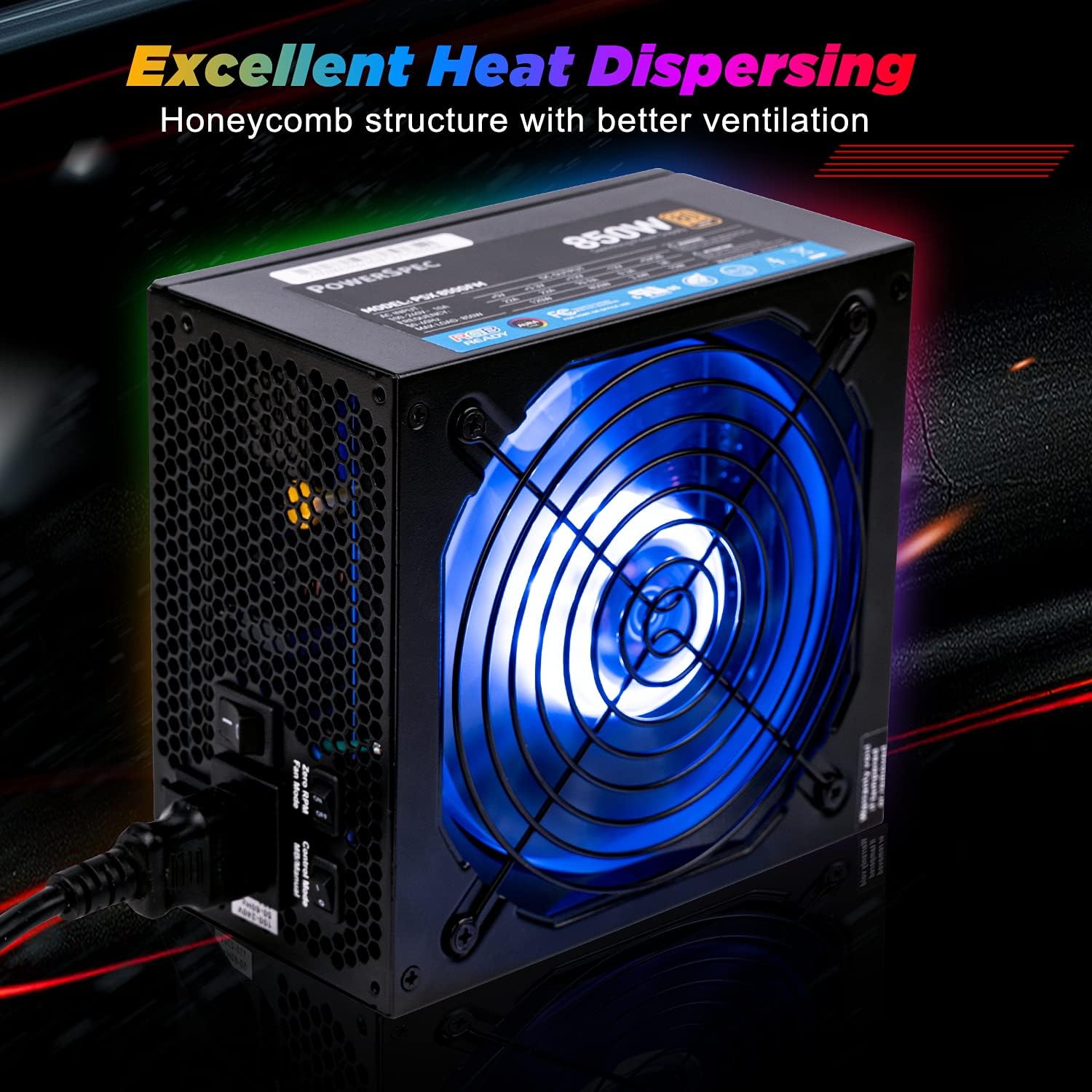 PowerSpec 650W Power Supply 80 Plus Bronze Certified Fixed Cable Non-Modular ATX PSU Active PFC SLI Crossfire Ready Gaming PC Computer Switching