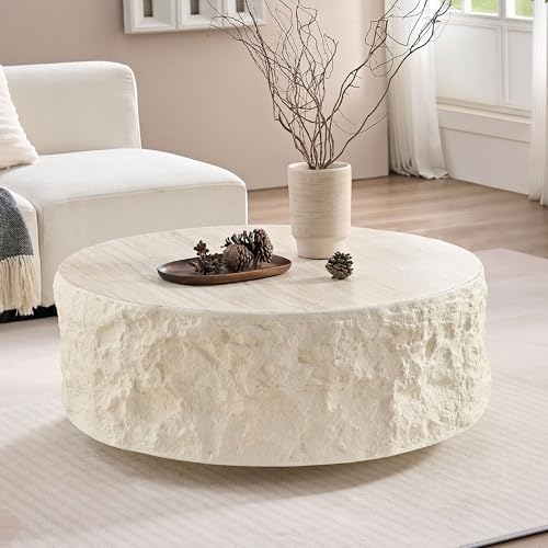 JUSTONE 15.75 ''Round Coffee Table, Accent End Table for Living Room Office Apartment, Modern Minimalist Side Table with Faux Marble Pattern