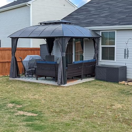 Domi 10’ x 10’ Hardtop Gazebo Metal Frame Canopy with Netting & Curtains