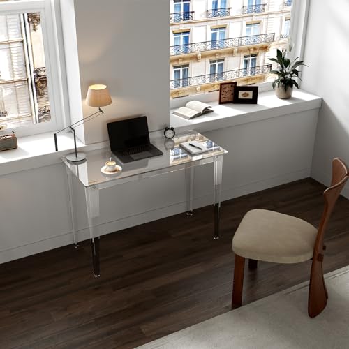 HMYHUM Acrylic Computer Desk, 43.3 Inch, Clear Study Desk for Home Office, Writing, Vanity, Modern, Easy Assembly, 19.7" W x 29.5" H