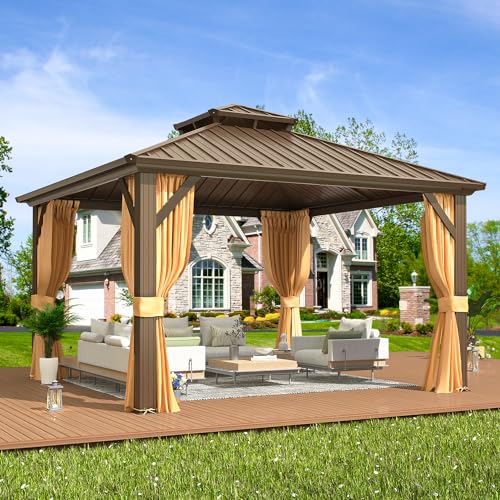 EROMMY 10' x 12' Hardtop Gazebo, Aluminum Frame Gazebos with Galvanized Steel Double Roof
