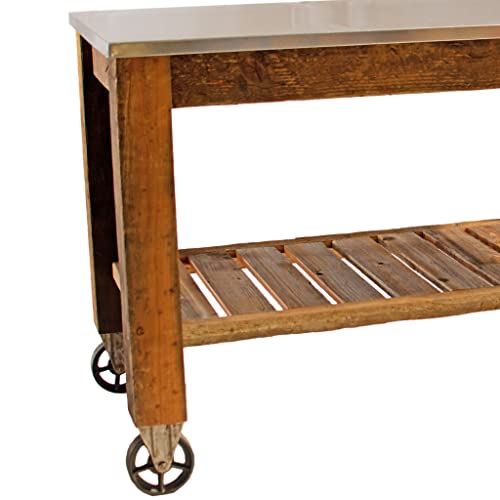 Redwood Potting Table Rolling Cart Swivel Cast Iron Wheels with Brakes Outdoor Garden Work Bench (No Hardware)