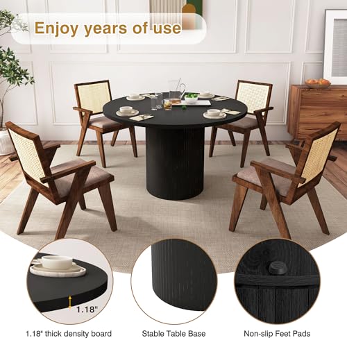 47 inch Round Dining Table for 4, Kitchen Table Dinner Table with 2-Layer Storage Shelf and Wood Slide Door for Home Dining Room Living Room (Walnut)