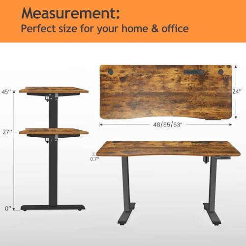 Electric Standing Adjustable Height Desk 55'' x 24''Sit Stand Desk with Charging Station, 2 USB Ports, 3 Power Outlets, 4 Caster