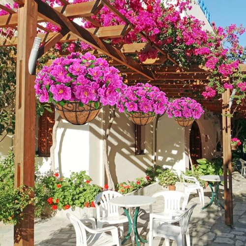 Artificial Hanging Flowers with Basket, Silk Azalea Flowers in Coconut Lining Hanging Baskets