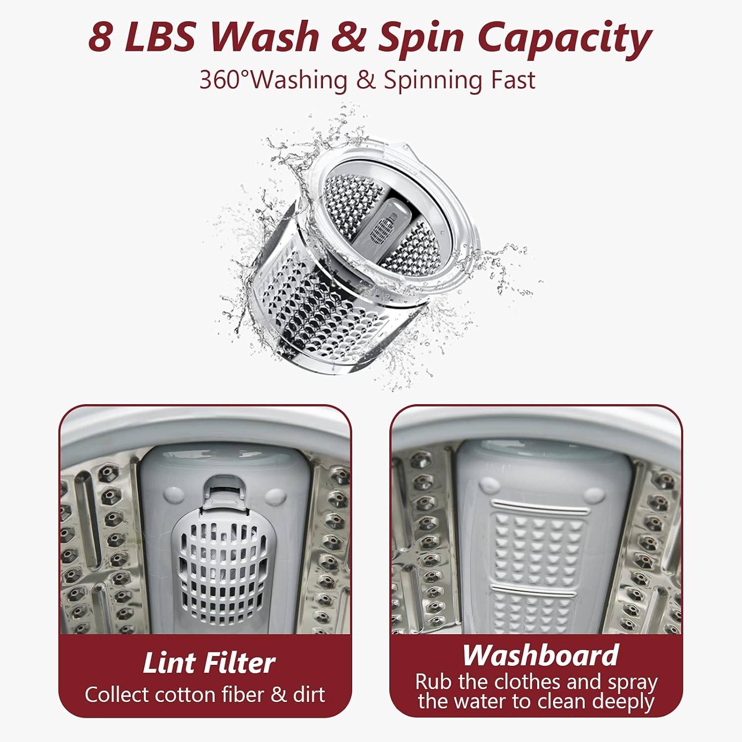 Giantex Portable Washing Machine, Full Automatic Washer and Spinner Combo 8lbs, 1.0 cu.ft 6 Programs 6 Water Levels Built-in Drain Pump