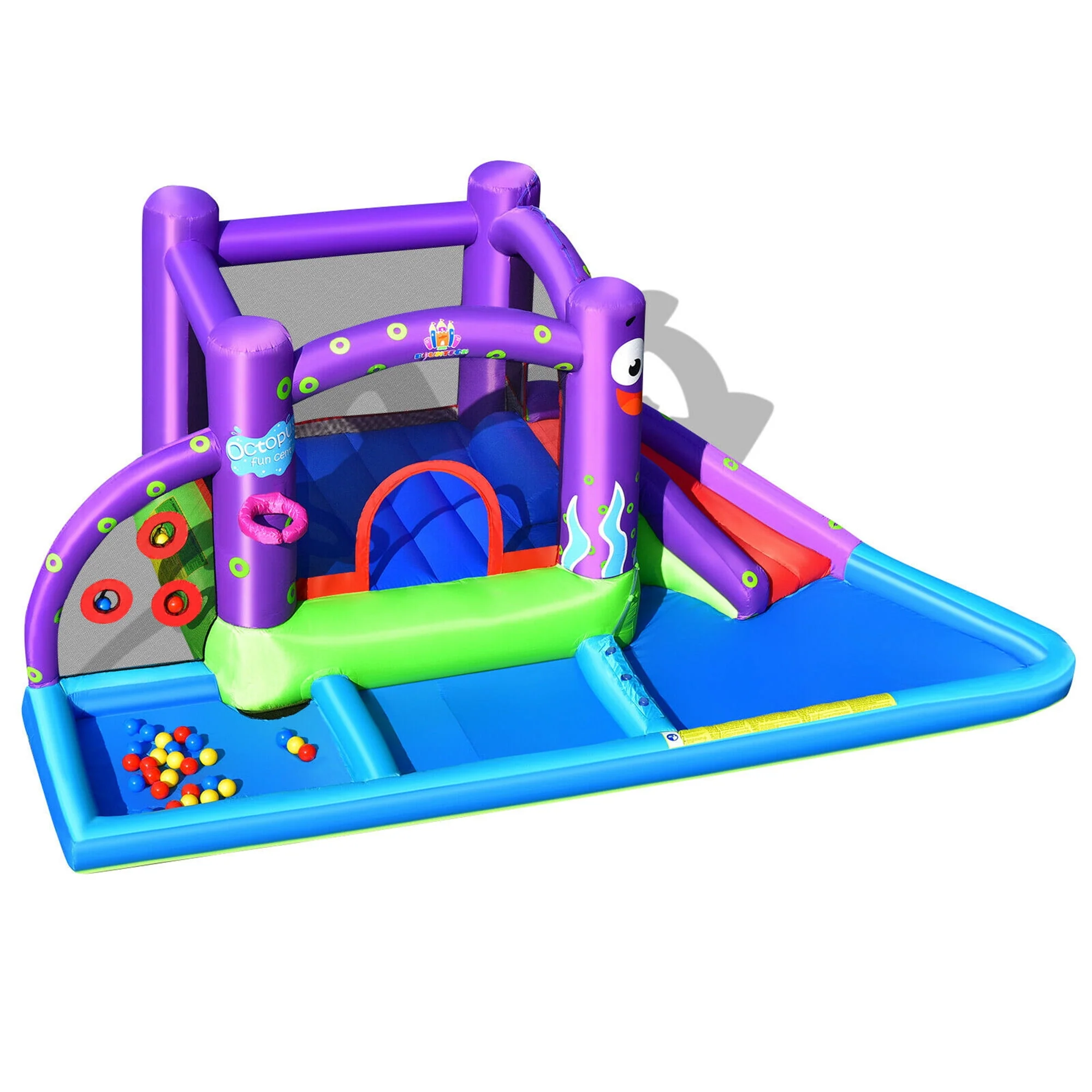 Gymax Inflatable Water Slide Castle Kids Bounce House w/ Octopus Style Blower Excluded
