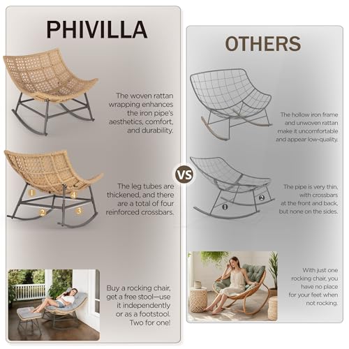 PHI VILLA Outdoor Wicker Egg Chair, Oversized Lounge Chair with Cushion, Large Brown Basket Rattan Chair for Patio, Porch, Garden, Balcony, Indoor