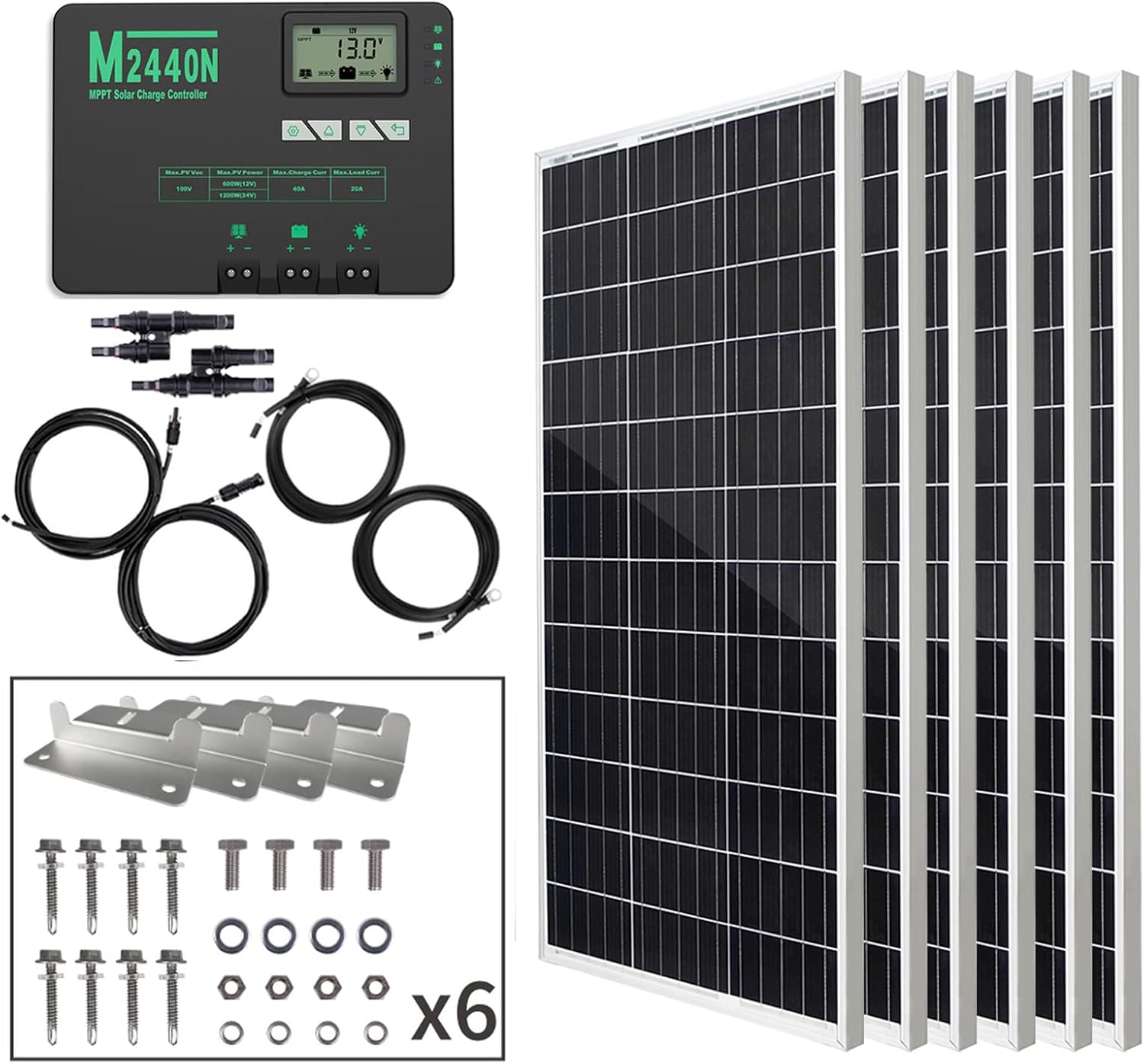 HQST 400W Solar Panel Kit 12V Monocrystalline Solar Panel with 40A MPPT Solar Charge Controller, Mounting Z Bracket, 20FT 10AWG Solar Cable