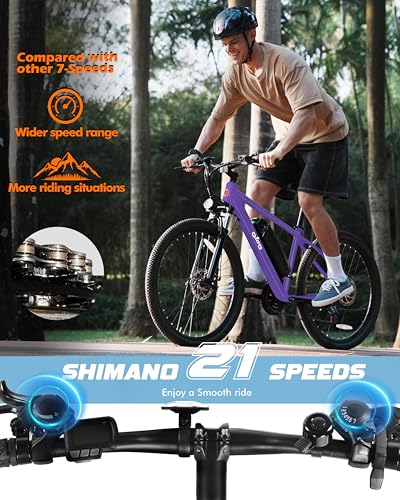Racer Electric Bike for Adults - 21-Speed Mountain Lightweight Ebike with Peak 750W 22MPH Brushless Motor, 375Wh Removable Battery