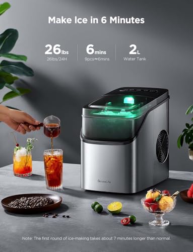 GoveeLife Smart Ice Maker Countertop, Portable Ice Machine with Voice Control, 9 Ice Cubes in 6 Minutes 3 Sizes, 26lbs/24Hrs