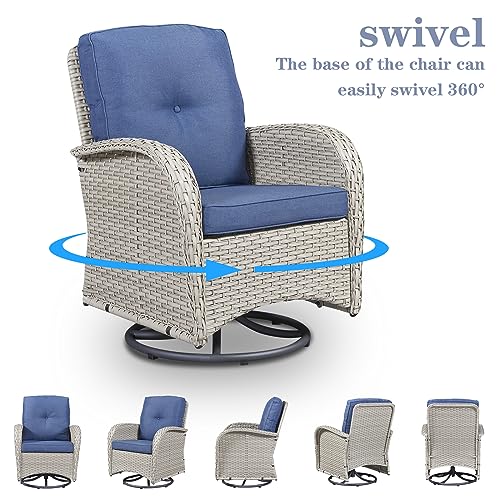 Patio Wicker Chairs Swivel Rocker - Outdoor Swivel Rocking Chairs Set of 2 with Rattan Side Table
