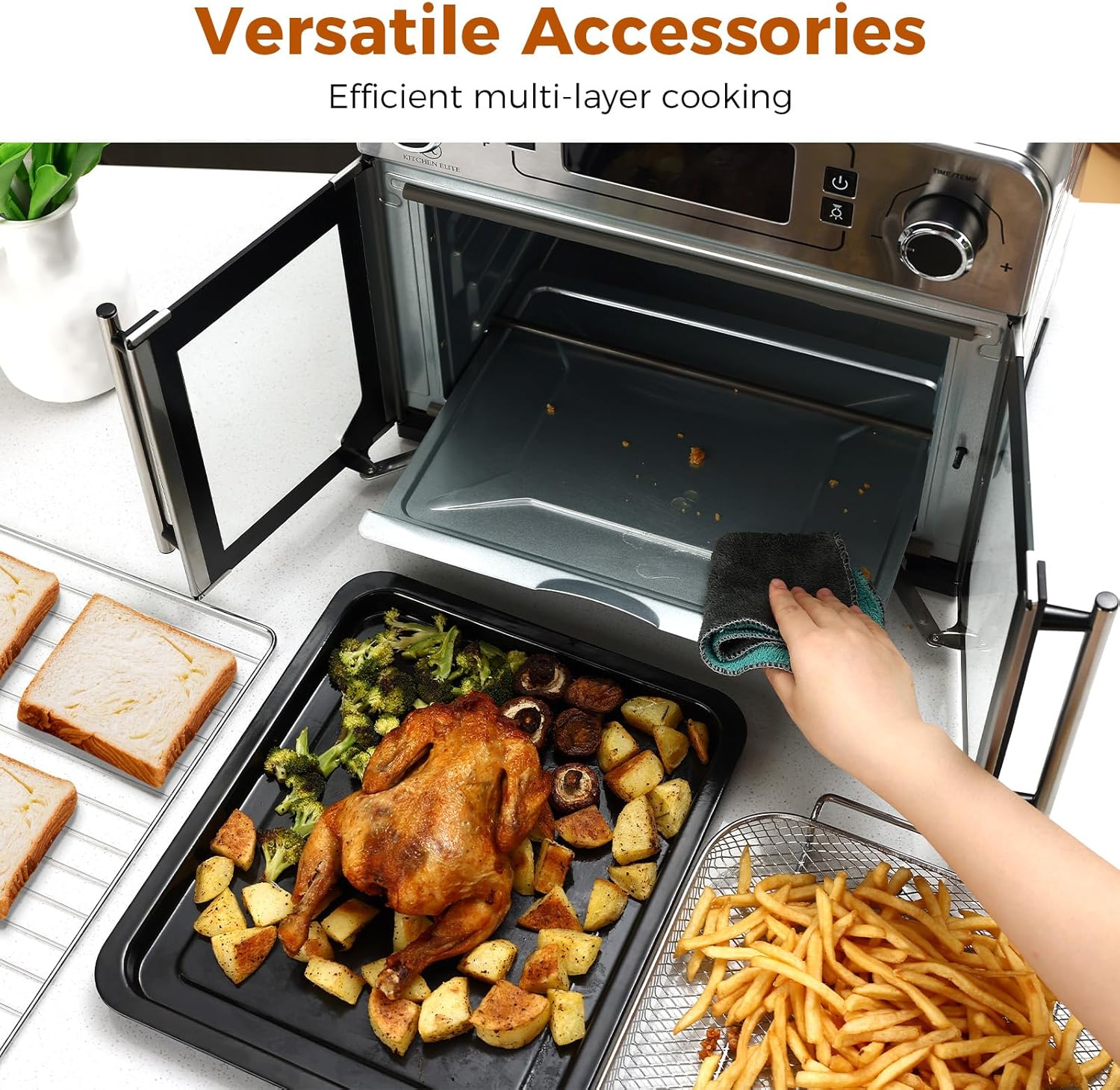 Toaster Oven Air Fryer Combo,10-in-1,10 Touch Screen Presets,25QT Large Countertop Oven,Stainless Steel French Door,5 Accessories Included