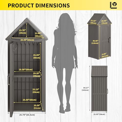 Outdoor Resin Storage Shed, Upgrade Durable Storage Cabinet with Removable Shelves and Lock Ring, Reinforced Floor