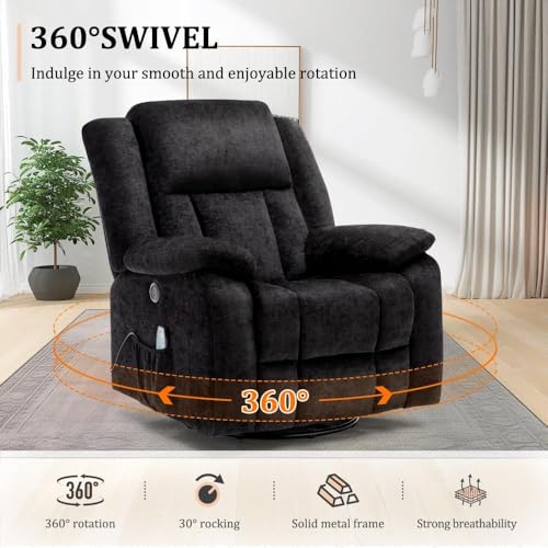 Rocker Recliner Chair, Glider Recliner Chairs for Adults, 360° Swivel Recliner with Massage and Heating