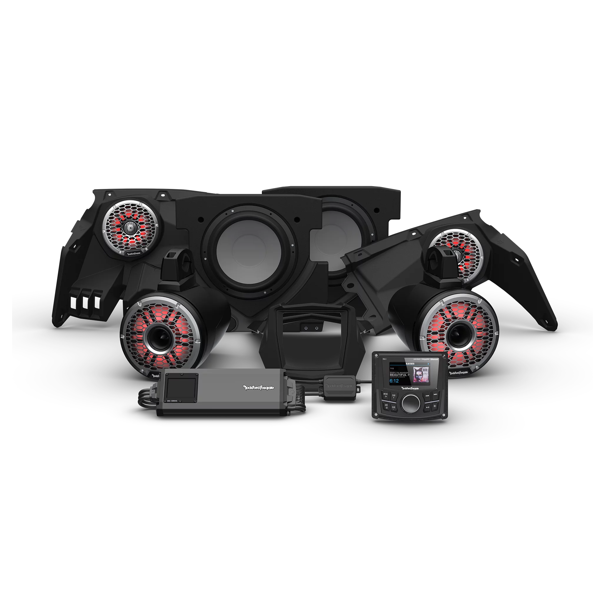 Rockford Fosgate X317-STG6 Audio Kit: PMX-3 Receiver, 1500-Watt Amp, M2 Series Color Optix Multicolor LED Lighted Front