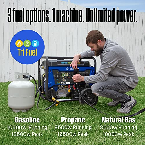 Westinghouse 13500 Peak Watt Tri-Fuel Home Backup Portable Generator, Remote Electric Start, Transfer Switch Ready, Gas, Propane