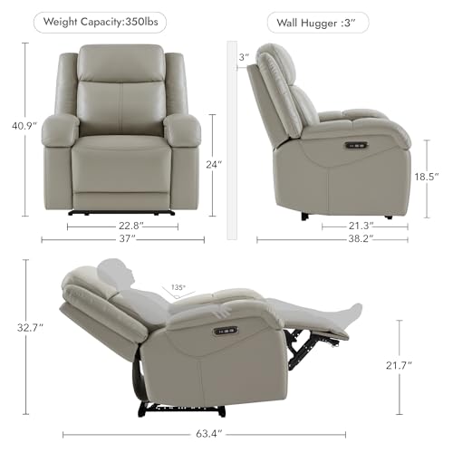 Watson & Whitely Genuine Leather Power Recliner Chairs for Adults, Wall Hugger RV Recliner with Power Headrest & Charging Ports