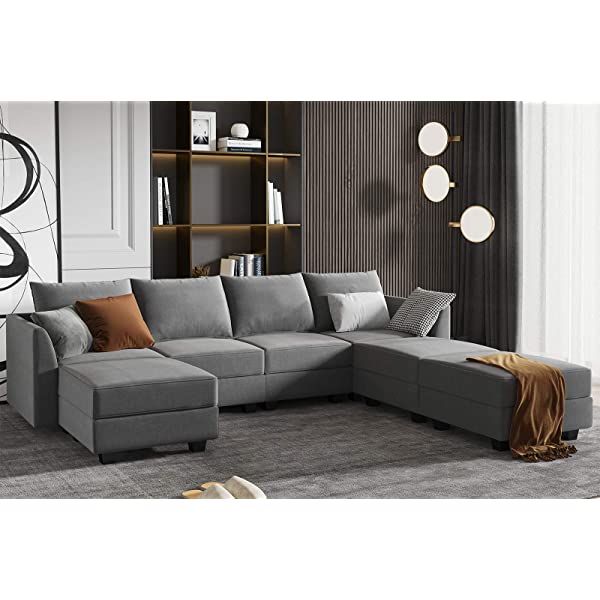 HONBAY Convertible Sectional Sofa U Shaped Couch with Reversible Chaise Modular Oversized Couch Sectional Sofa with Ottomans