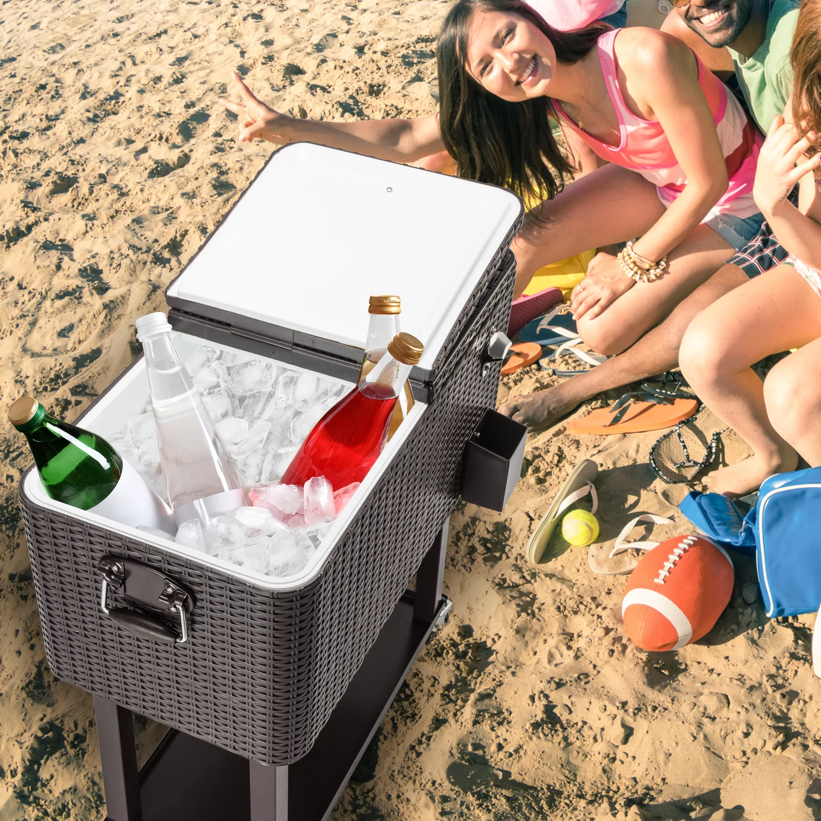 CAIHONG 80 Quart Rolling Ice Chest on Wheels, Portable Party Bar Cold Drink Beverage Cart Tub for Outdoor Patio Deck