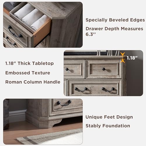 T4TREAM Farmhouse 5 Drawers Dresser for Bedroom, 48" Tall Wood Rustic Chest of Drawers with Natural Texture, Vintage Design