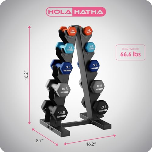 HolaHatha Neoprene Dumbbell Free Hand Weight Set with Rack, Ideal for Home Exercises to Gain Tone and Definition