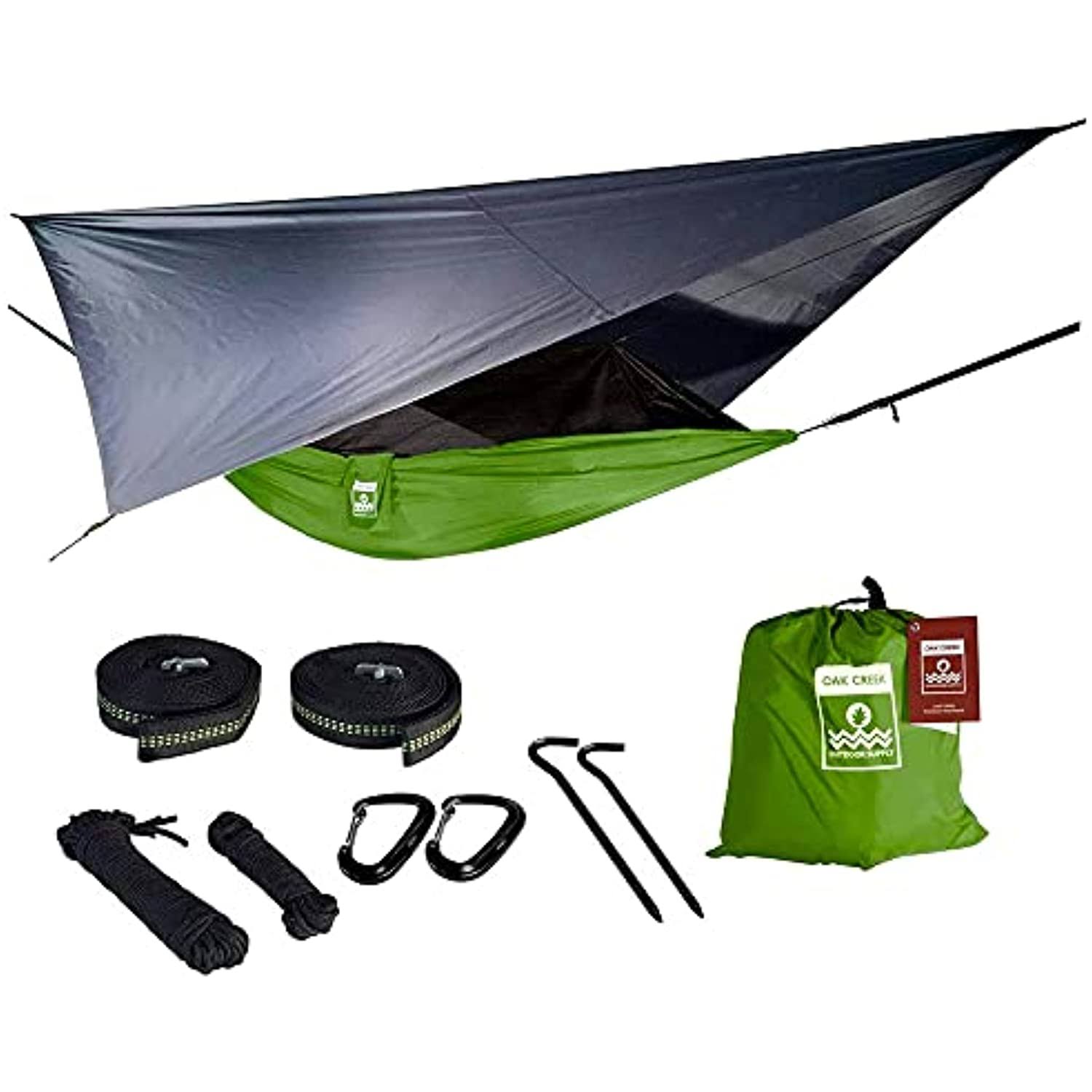 Oak Creek Camping Hammock with Rain Fly and Accessories - Lime Green