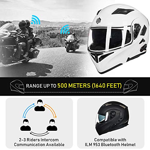 ILM Bluetooth Motorcycle Helmet Modular Flip up Full Face Dual Visor Mp3 Intercom FM Radio DOT Model 902BT(Matte Black, Large)