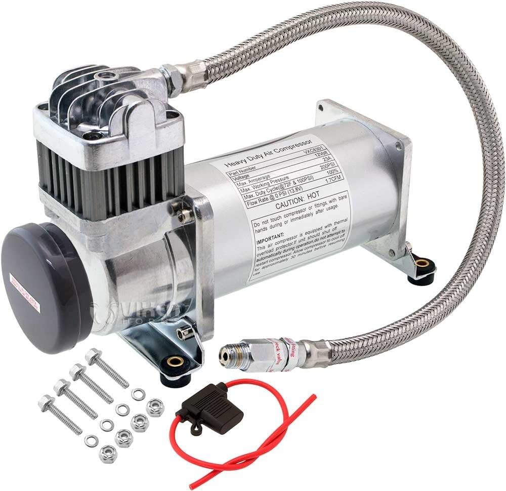 Vixen Horns Heavy Duty Onboard Air Compressor 200 PSI. Universal Replacement for Truck/Car Train Horn/Suspension/Ride/Bag kit/System. Fits All 12v