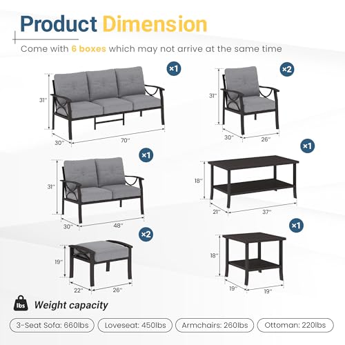 Wisteria Lane 5-Piece Outdoor Patio Furniture Set, Outdoor Metal Sectional Furniture with Cushions