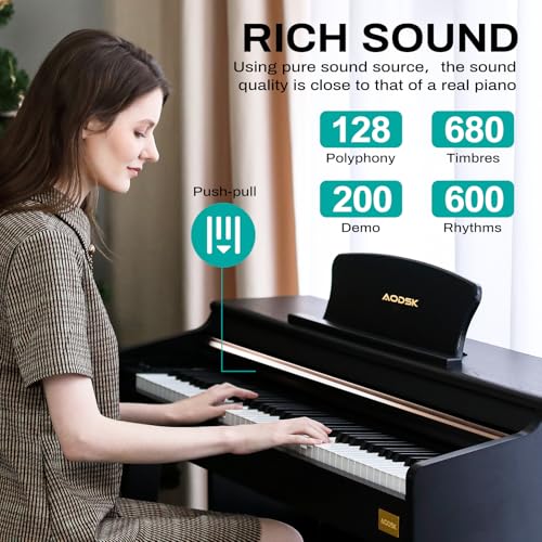 AODSK 88 Key Digital Piano,Weighted Hammer Action Digital Piano with Full-Size Weighted Keys,Triple Pedal,Beginner Bundle with Furniture Stand