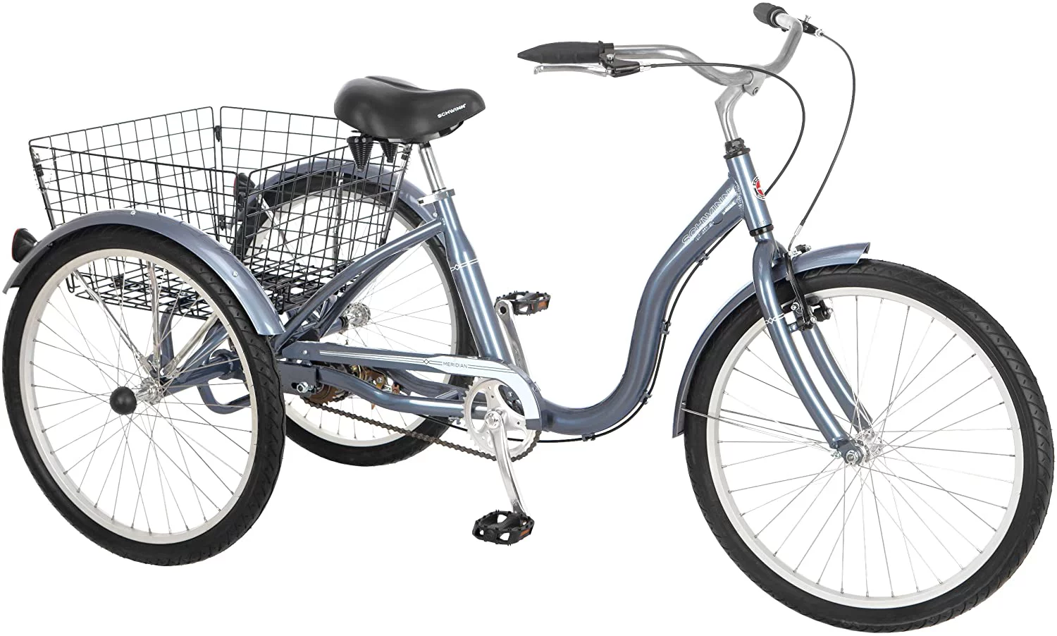 Schwinn Meridian Adult Tricycle, Three Wheel Cruiser Bike,, 1 Speed, 26-Inch Wheel Trike, Cargo Basket, Adjustable Handlebars, Slate Blue