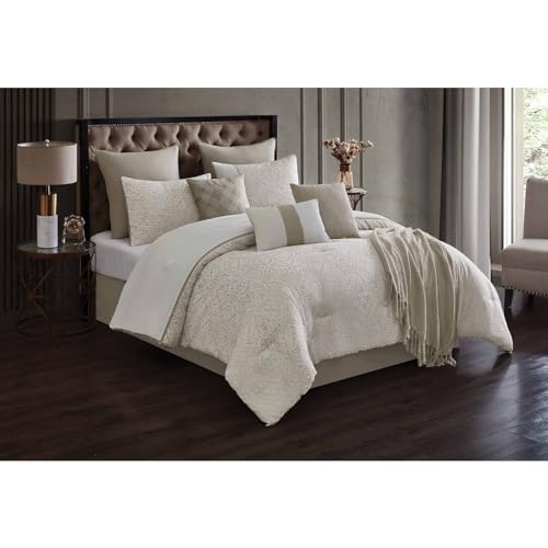 Riverbrook Home 100% Polyester Comforter Set, Queen, Hillcrest - Ivory/Gold, 9 Piece Set