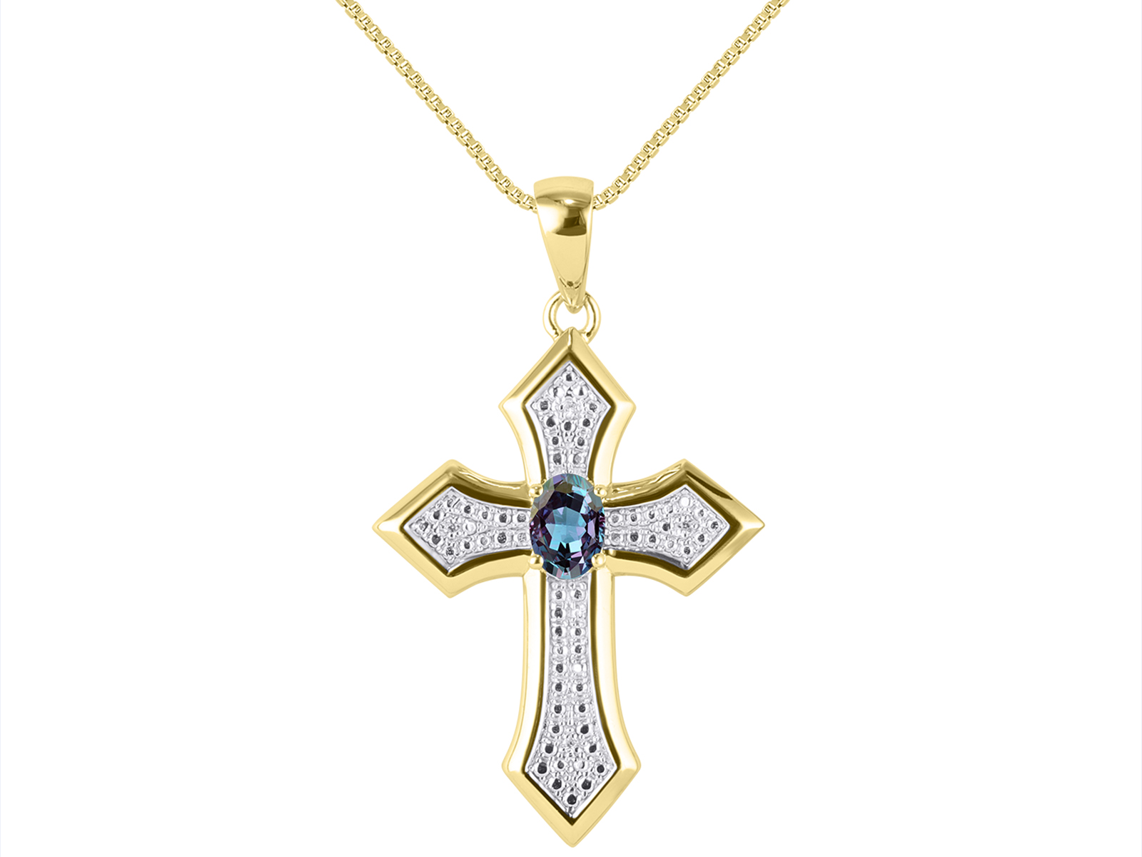RYLOS Necklaces for Women  Yellow Gold Plated Silver 925 Cross Necklace Gemstone & Genuine Diamonds Pendant With 18" Chain 7X5MM  Alexandrite June
