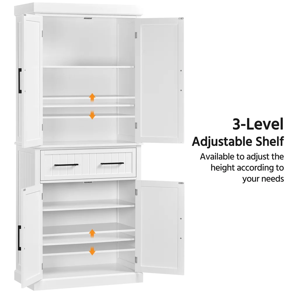 SmileMart 72.5″ H Kitchen Pantry Cabinet with Doors and Adjustable Shelves, White