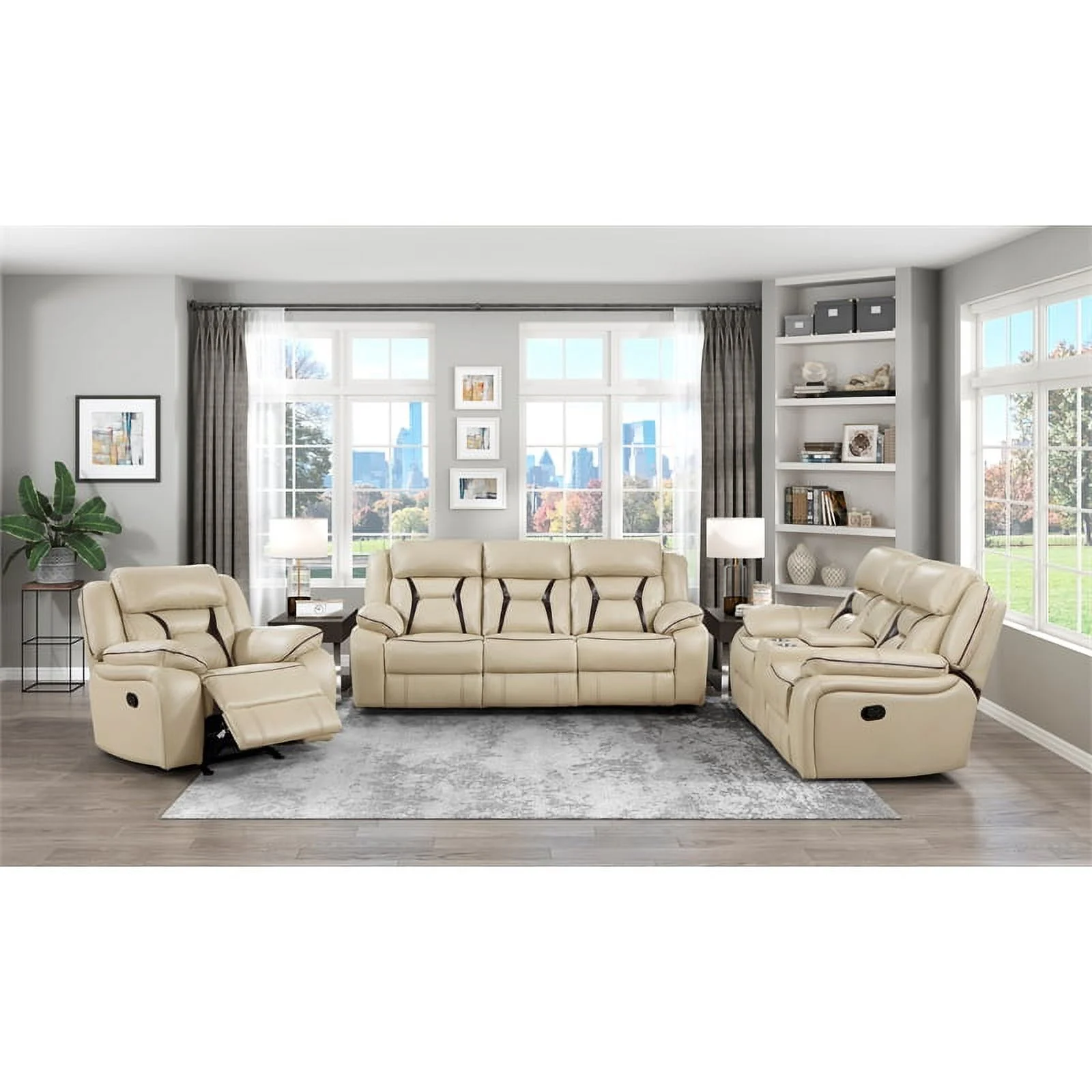 Lexicon Amite Faux Leather Upholstered Glider Reclining Chair in Beige