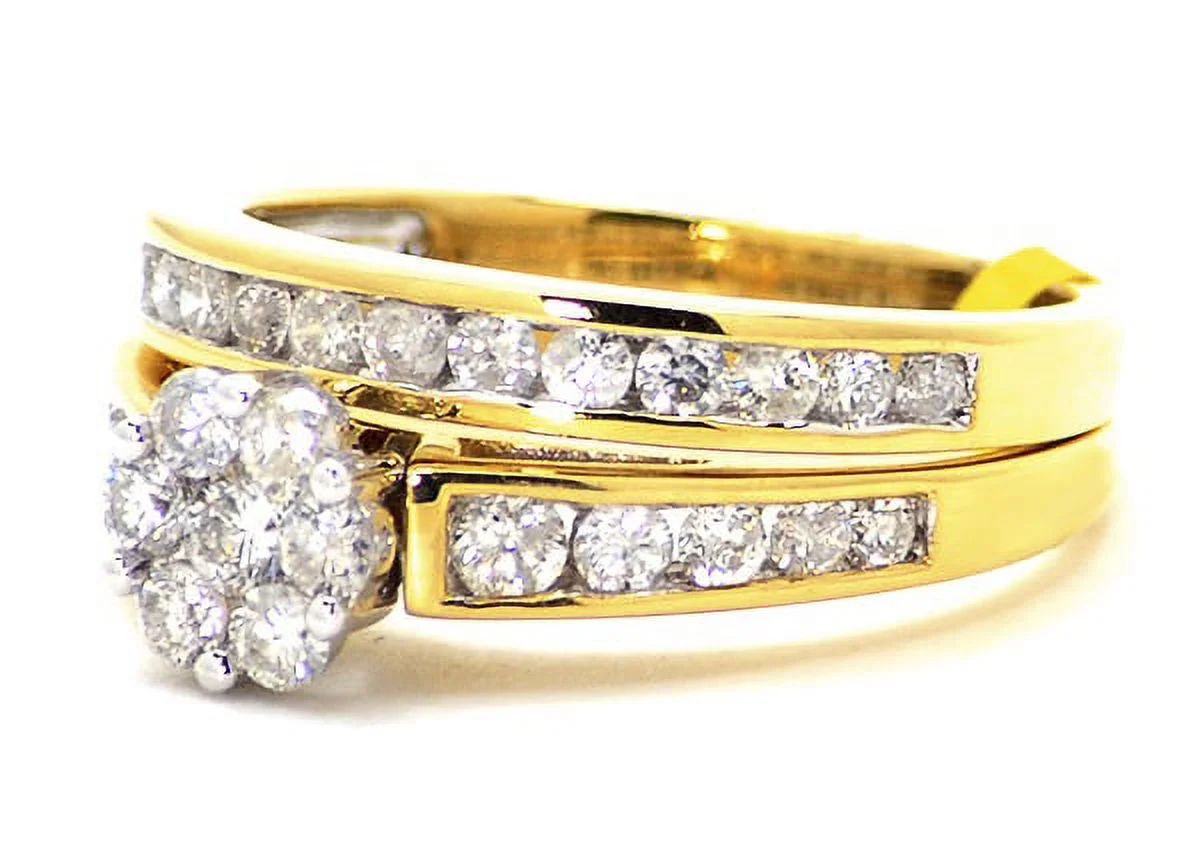 14K White Gold Round Diamond Cluster Flower Engagement Ring 1.0ct